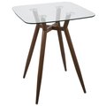 Lumisource Clara Square Counter Table with Walnut Metal Legs and Clear Glass Top CT-CLR3030 WLGL